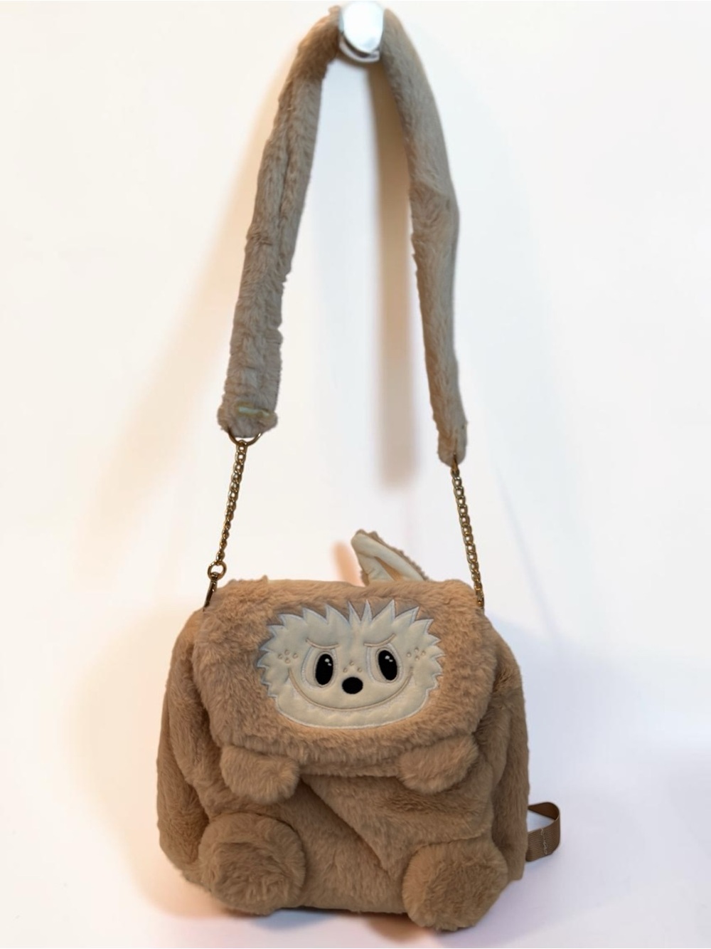 NWOT Plush Beige Backpack - Cute Fuzzy Shoulder Purse